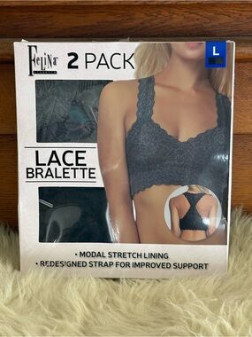 NWT Felina Lace Bralette 2-Pack - Black and Gray